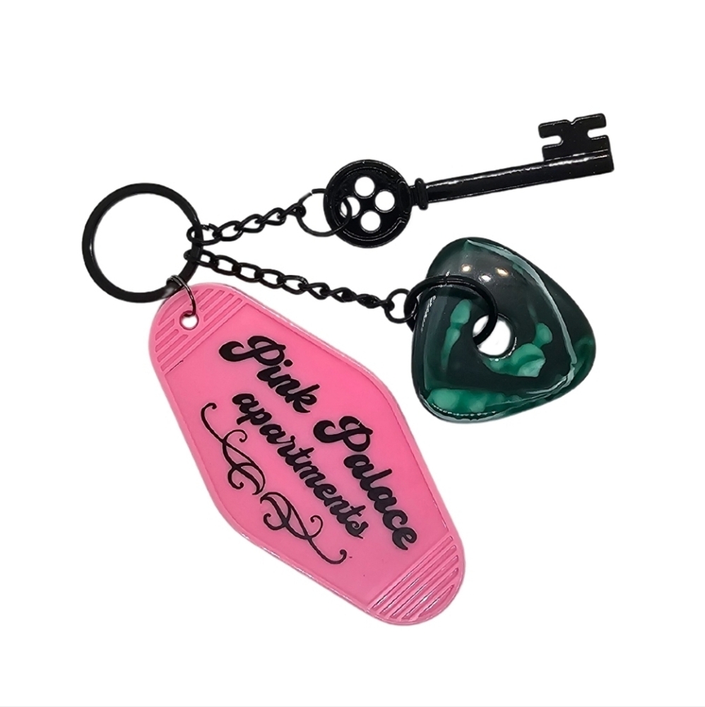 Coraline Inspired Keychain! Keys to the Pink Palace Apartments‎ w/ Skelet… - Picture 8 of 9